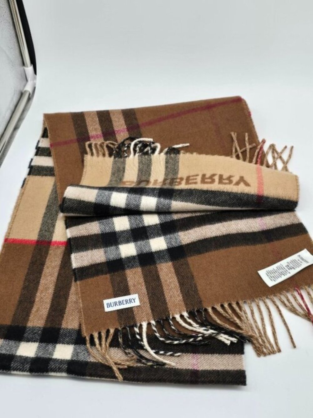 NWT Authentic Burberry Brown Vintage Check Logo Scarf Wool - Picture 9 of 12